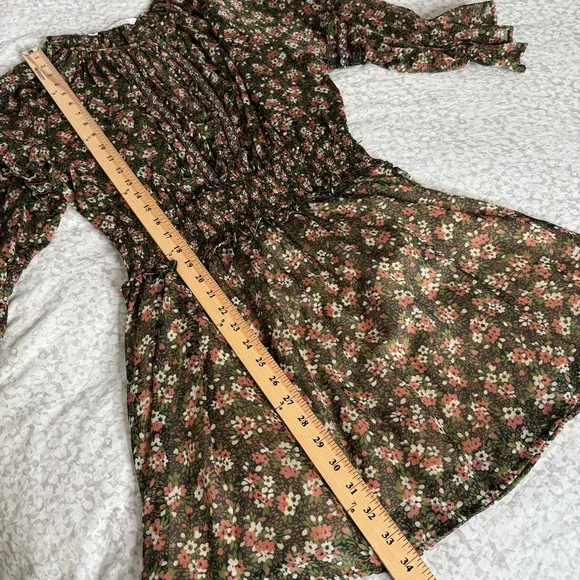 Zara Floral Beaded Mini Dress Small Peasant BOHO Festive Ruffle Smocked - Picture 9 of 15